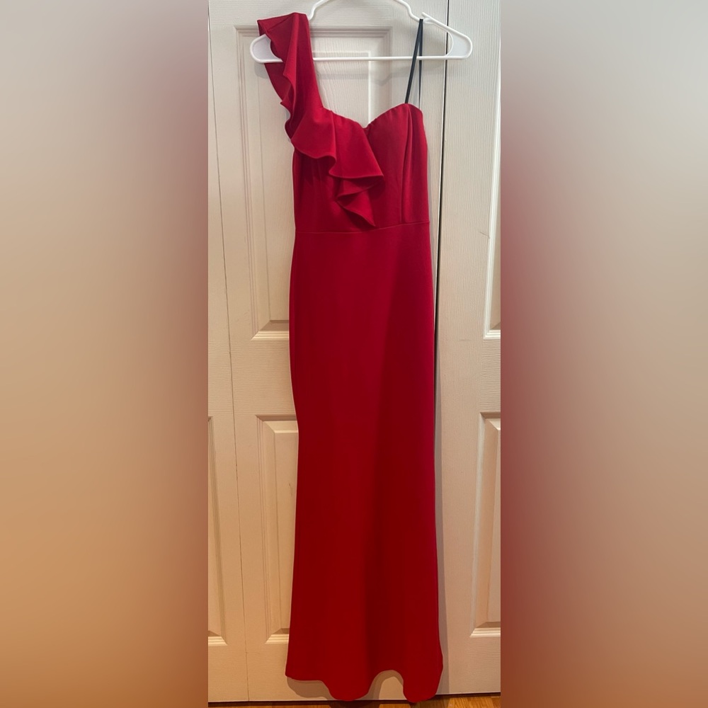 Windsor Red One Ruffled Arm Long Dress (As Is)